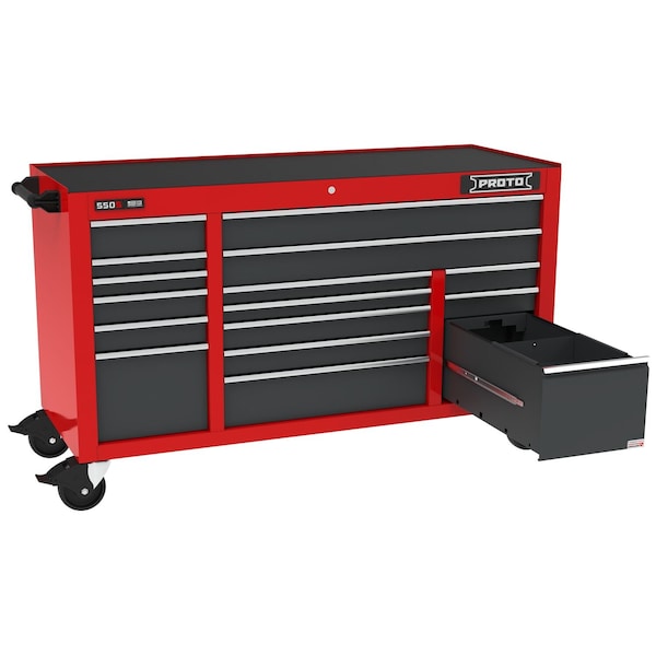 Proto 550 Series Rolling Tool Cabinet, 16 Drawer, Red/Gray, 67 in W x 25-1/4 in D x 41 in H - J556741B-16SGPD