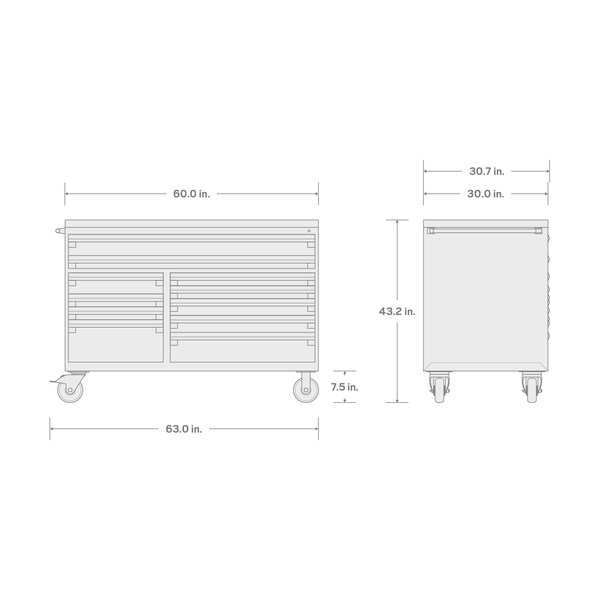 Tekton Rolling Tool Cabinet, 11 Drawer, Red, Steel, 60 in W x 34 in D x 41-1/2 in H - OCL64200SST