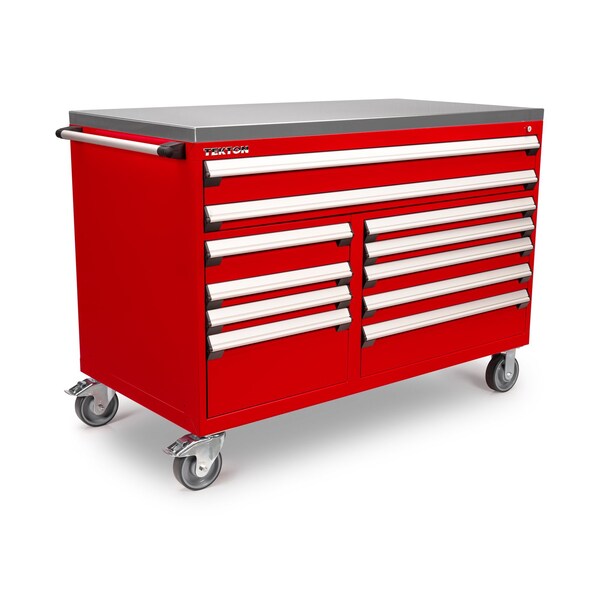 Tekton Rolling Tool Cabinet, 11 Drawer, Red, Steel, 60 in W x 34 in D x 41-1/2 in H - OCL64200SST