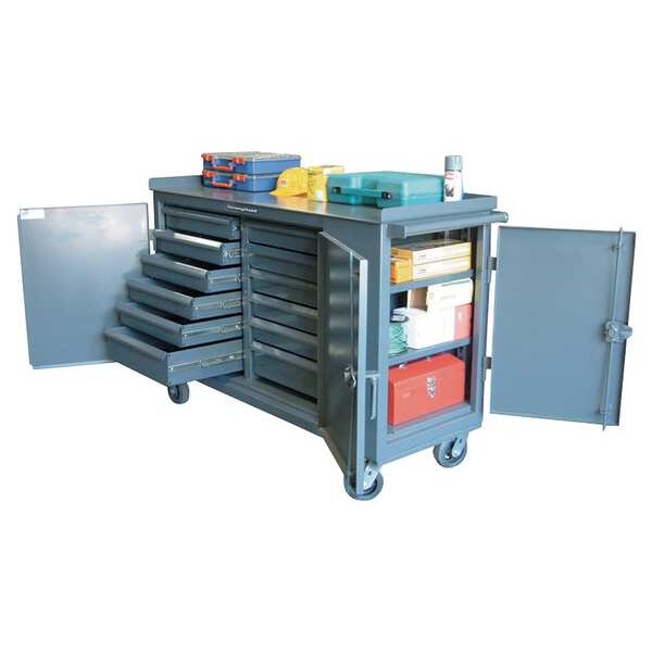 Strong Hold Rolling Tool Cabinet, 12 Drawer, Gray, Steel, 61 in W x 24 in D x 42 in H - 5-TC-3D-242-12/5DB