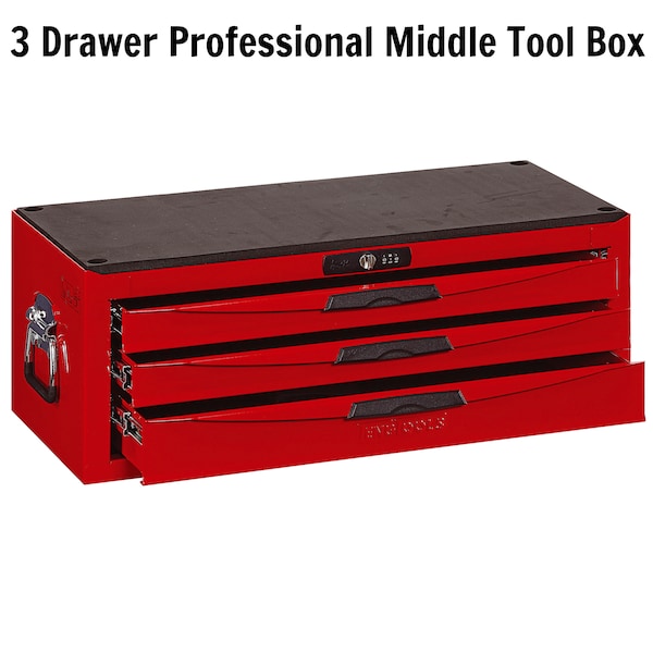 Teng Tools 8 Series Middle Box, 3 Drawer, Red, Steel, 26 in W x 12 in D x 10 in H - TC803UN