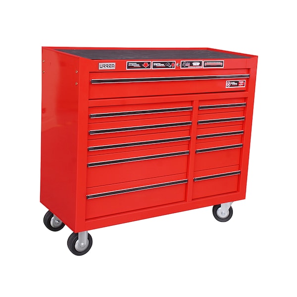 Urrea Roller Cabinet, 11 Drawer, Red, Steel, 41 in W x 38 in D x 24-1/2 in H - X41M11