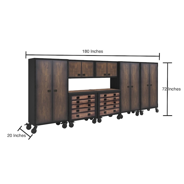 Duramax Garage Storage Combo Set, Brown/Gray, Steel, Wood, 180 in W x 20 in D - 7P2TC2WC3FC