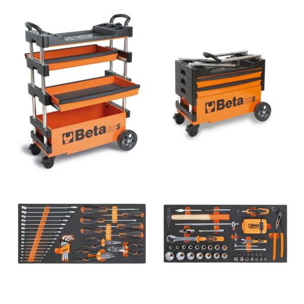 Beta Collapsible Rolling Tool Cart with 108 Tools in Foam Trays - C27SKIT