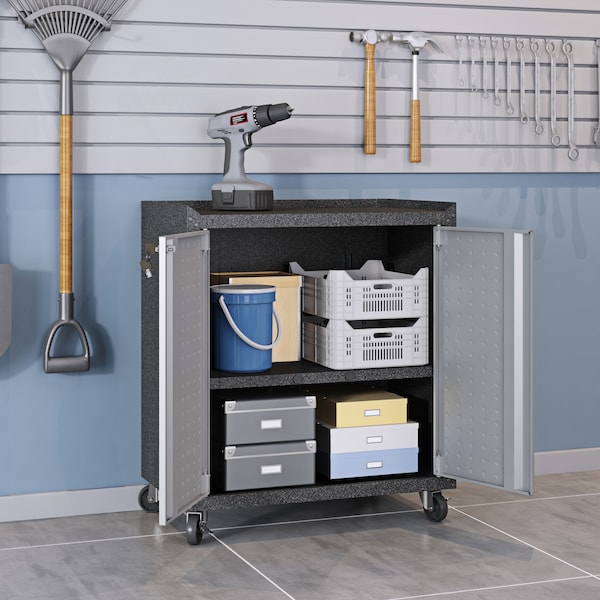 Manhattan Comfort Fortress 1.0 Mobile Garage Cabinet, Gray, Steel - 14GMC