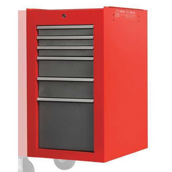 Proto 550S Series Side Cabinet, 6 Drawer, Red/Gray, Steel, 19 in W x 25-1/4 in D x 34 in H - J551934-6SG-SC