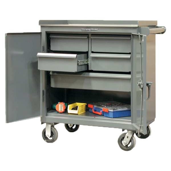 Strong Hold Rolling Tool Cabinet, 5 Drawer, Gray, Steel, 36 in W x 24 in D x 44 in H - 3-TC-240-4/5-1DB