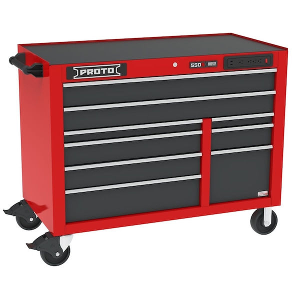 Proto 550 Series Rolling Tool Cabinet, 9 Drawer, Red/Gray, 50 in W x 25-1/4 in D x 41 in H - J555041B-9SGPDP