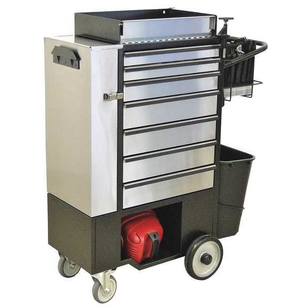 Flexcart FC-100 Rolling Cabinet, 7 Drawer, Black, Stainless Steel, 14-1/4 in W x 37-1/2 in D x 45 in H - FC100-ECSS-WT