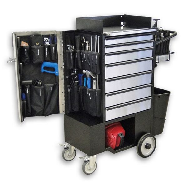 Flexcart FC-100 Rolling Cabinet, 7 Drawer, Black, Stainless Steel, 14-1/4 in W x 37-1/2 in D x 45 in H - FC100-ECSS-WT