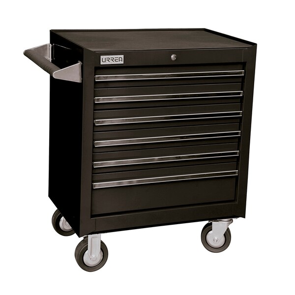 Urrea Roller Cabinet, 6 Drawer, Black, Steel, 27 in W x 37 in D x 18 in H - X27M6N