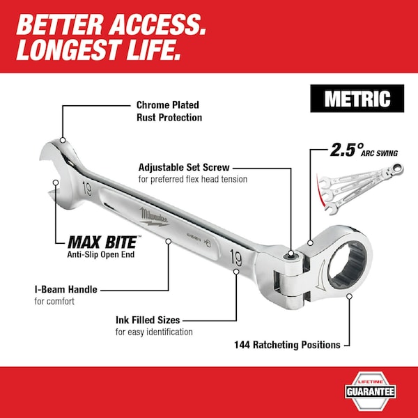 Llave combinada con cabezal flexible de Milwaukee Tool de 1/2 pulgadas - 45-96-9814