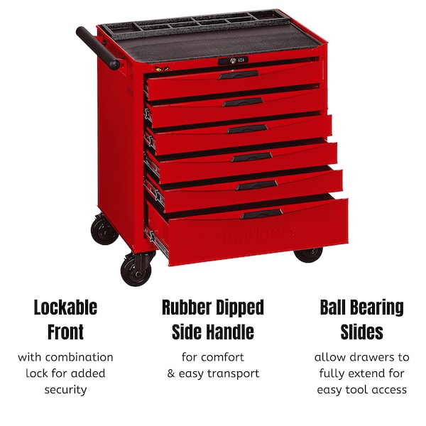 Teng Tools 8 Series Roller Cabinet, 6 Drawer, Red, Steel, 26 in W x 18 in D x 30 in H - TCW806NU
