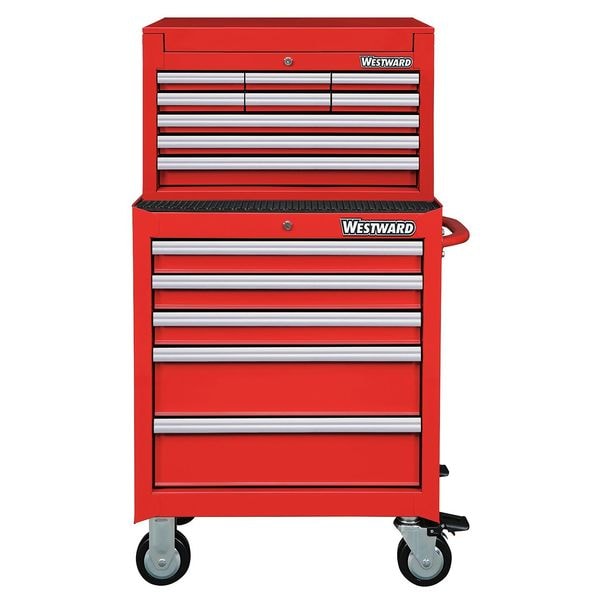 Westward WESTWARD Tool Chest and Cabinet Combination, 14 Drawer, Red, Steel, 26 in W x 18 in D x 49-1/2 in H - 7CX85