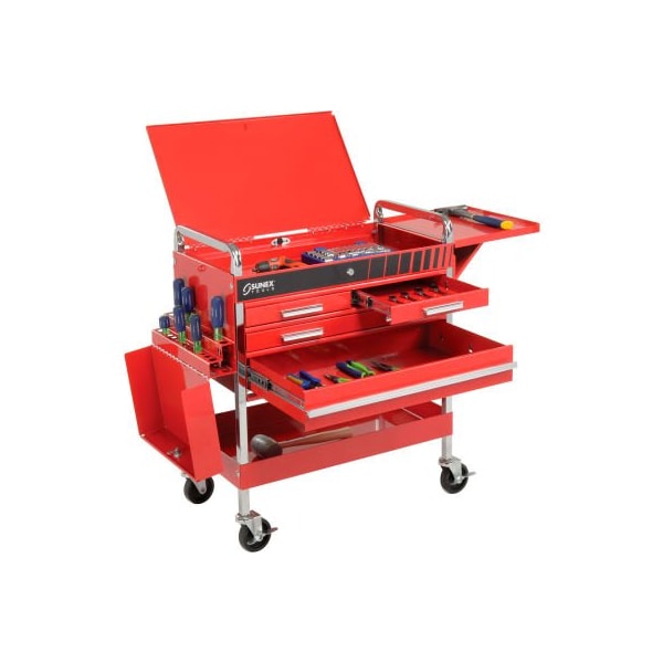 Sunex Sunex Tools 8013ADELUXE 4 Drawer Deluxe Red Tool Cart W/ Locking Top &  Drawers - 8013ADELUXE