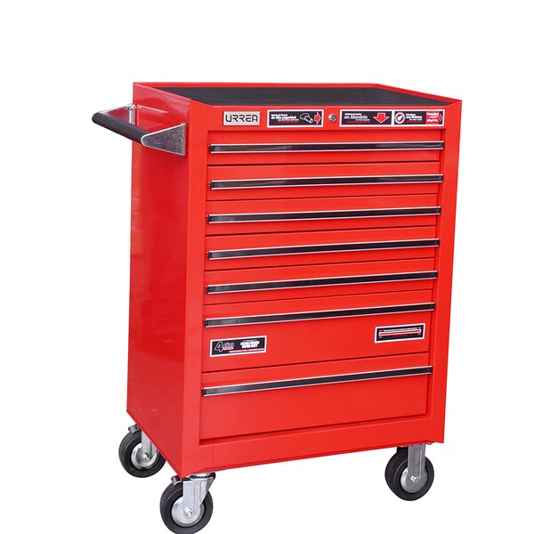 Urrea Roller Cabinet, 7 Drawer, Red, Steel, 27 in W x 39 in D x 18 in H - X27M7