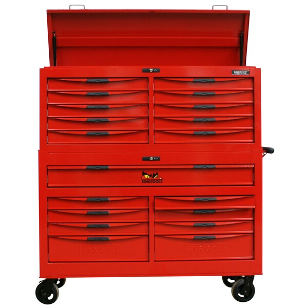 Teng Tools 8 Series Roller Cabinet & Top Box, 19 Drawer, Red, 53 in W - TEN-O-TCW809N-KIT1