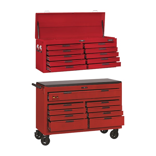 Teng Tools 8 Series Roller Cabinet & Top Box, 19 Drawer, Red, 53 in W - TEN-O-TCW809N-KIT1