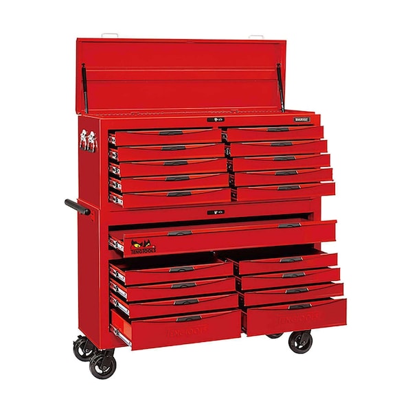 Teng Tools 8 Series Roller Cabinet & Top Box, 19 Drawer, Red, 53 in W - TEN-O-TCW809N-KIT1