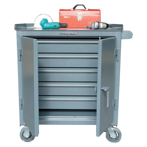 Strong Hold Rolling Tool Cabinet, 5 Drawer, Gray, Steel, 36 in W x 24 in D x 36 in H - 3-TC-240-5DB