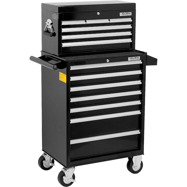 Global Industrial Chest & Roller Cabinet Combo, Black, Steel, 26-3/8 in W x 18-1/8 in D x 52-9/16 in H - 535488