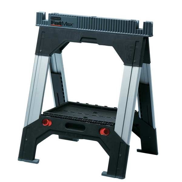Stanley Adjustable Folding Sawhorse, Adj Height, Plastic, 2 1/8 in Overall Wd, 32 in to 39 in, 2500 lb Cap - 011031S