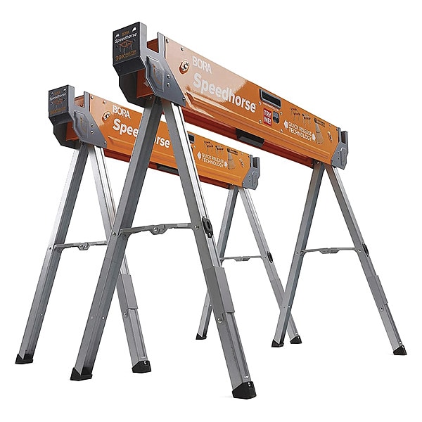 Bora Portamate Speedhorse Sawhorse Pair, 1500 lb. Cap., 45" L x 3.25" W x 30" H, Orange, 2-Pack - PM-4500T