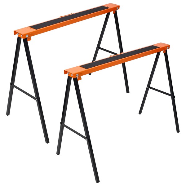 Wrightmaster Heavy Duty Steel Saw Horses 2 Pack, Folding Portable Workhorse, 275 lbs Capacity, Orange - ZR-P199517