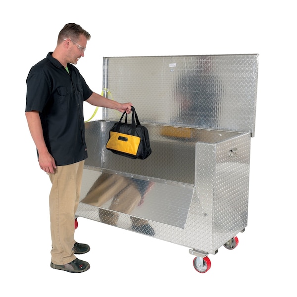 Vestil Portable Tool Box, Aluminum, 61" W x 26" D x 39" H, Added Fold Down Front & Casters - APTS-3060-C-FD