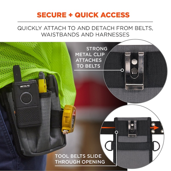 Ergodyne Belt, Gray Tool Pouch Device Holster Belt Clip, Gray, Polyester - 5569