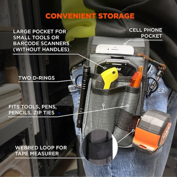 Ergodyne Belt, Gray Tool Pouch Device Holster Belt Clip, Gray, Polyester - 5569
