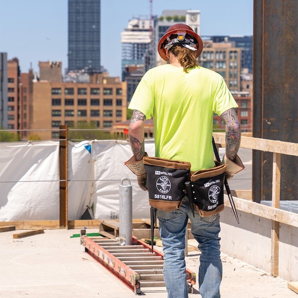 Klein Tools Belt, Toolbelt System, Ironworker, Complete, XL, Brown/Black, Leather, Steel, Brass, 9 Pockets - 5800IWBXL