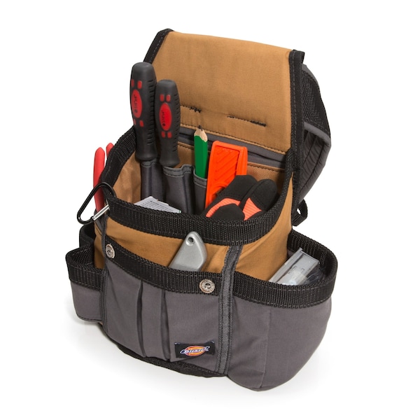 Dickies Large Utility Pouch w/Belt, 8 Pocket, Gray/Tan, Canvas, 8 Pockets - 57000
