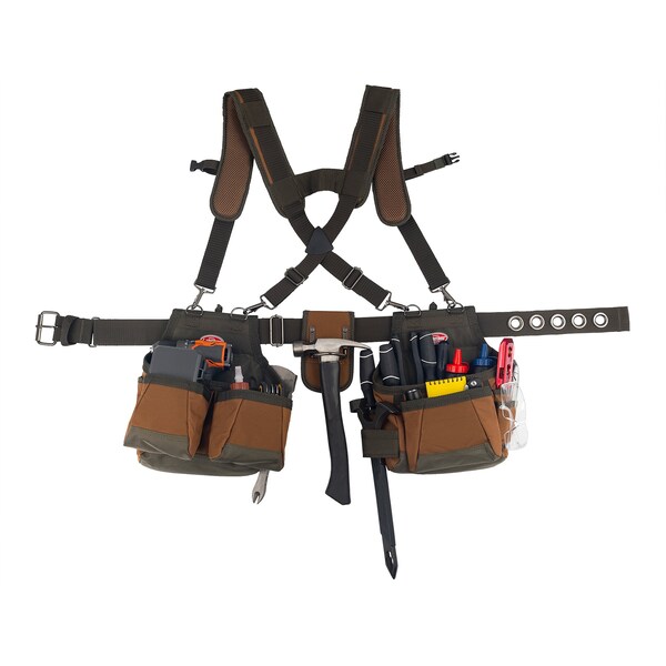 Bucket Boss Tool Belt, Air Lift Suspension Rig, 12 Pocket, 600 Poly Ripstop Fabric, 12 Pockets - 50100