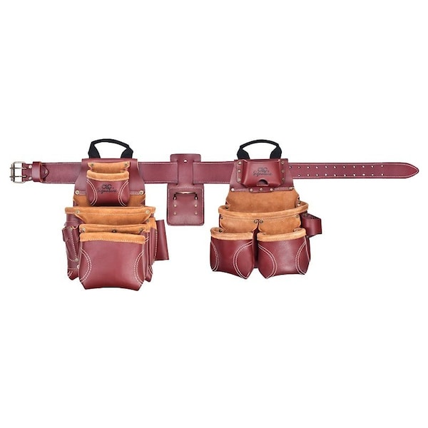 Custom Leathercraft Signature Elite Framer Tool Apron, 29 to 42 in Waist, 58 in L, Leather, Brown, 19-Pocket - 21455