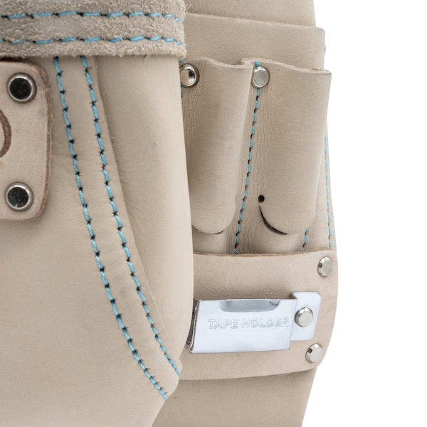 Ox Tools Pouch, White Leather 10-Pocket Tool Pouch w/ Speed Square Pocket, Leather - OX-P266810