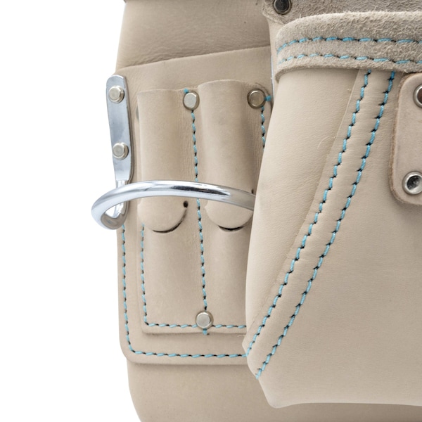 Ox Tools Pouch, White Leather 10-Pocket Tool Pouch w/ Speed Square Pocket, Leather - OX-P266810