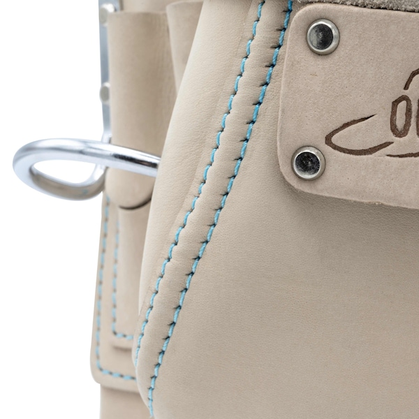 Ox Tools Pouch, White Leather 10-Pocket Tool Pouch w/ Speed Square Pocket, Leather - OX-P266810