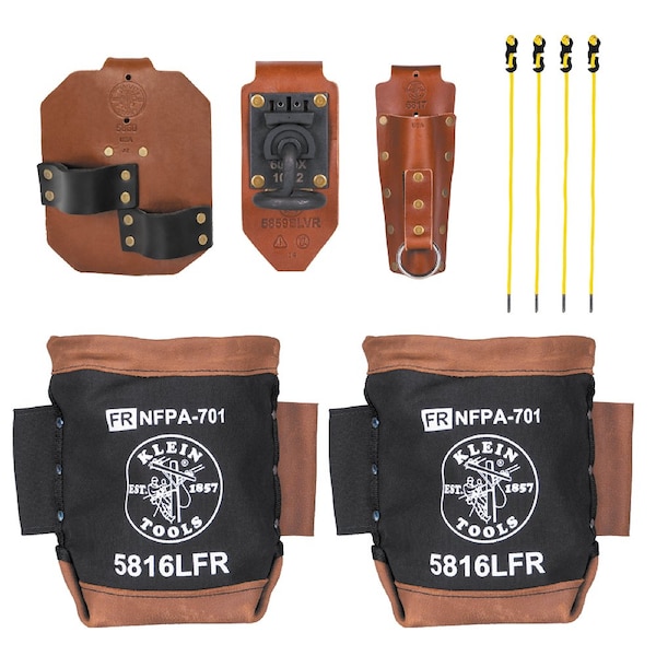 Klein Tools Iron Worker Tool Holder Essentials Set, Brown/Black, Leather, Steel, Brass, 4 Pockets - 5800HRN