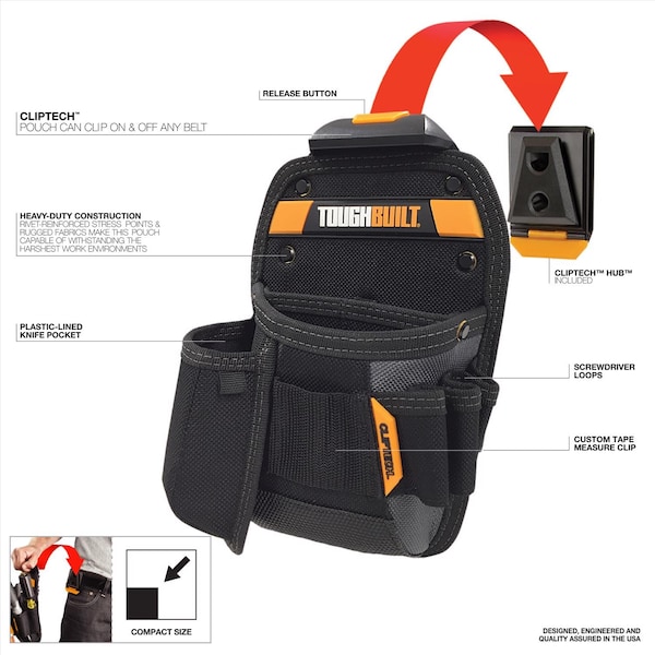 Toughbuilt ToughBuilt 6.75 in. W X 10.24 in. H Universal Pouch/Utility Knife Pocket 8 pocket Black/Yellow 1 pc - TB-CT-26-2BES