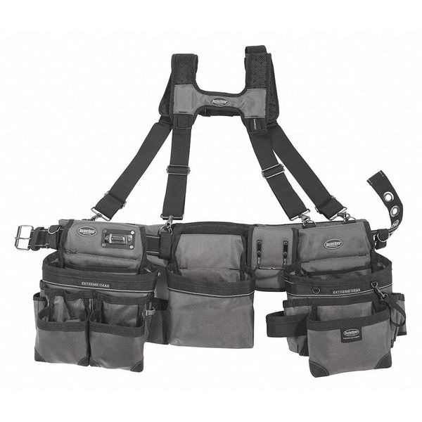Bucket Boss Tool Belt, Modular Tool Belt, Gray, 1680 Heavy Duty Poly Fabric, 29 Pockets - 55185