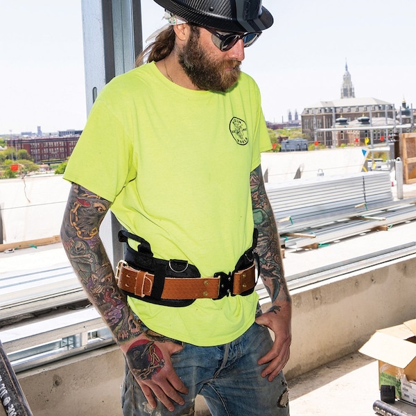 Klein Tools Belt, Toolbelt System, Ironworker, Complete, L, Brown/Black, Leather, Steel, Brass, 9 Pockets - 5800IWBL