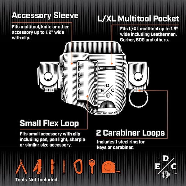 1791 Everyday Carry Tool Organizer for L/XL Multitool, Flashlight with Small Flex & Action-Snap Belt Attachment - WEB-HD-AS-SF-CHN-A