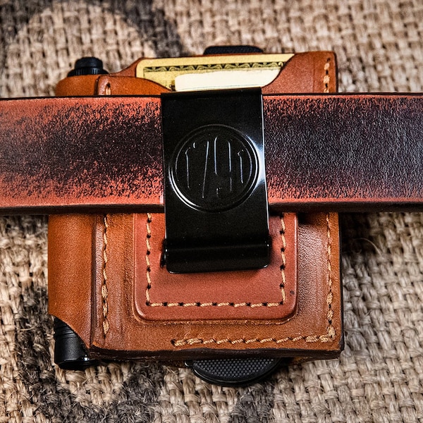 1791 Everyday Carry Leather Tool Pouch for Multitool, Pen / Pen Light, Cash / Cards & Action-Clip Belt Attachment - WEB-AC-DUO-CHN-A