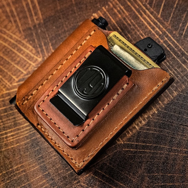 1791 Everyday Carry Leather Tool Pouch for Multitool, Pen / Pen Light, Cash / Cards & Action-Clip Belt Attachment - WEB-AC-DUO-CHN-A