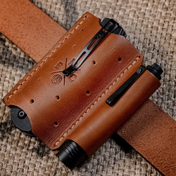 1791 Everyday Carry Leather Tool Pouch for Multitool, Pen / Pen Light, Cash / Cards & Action-Clip Belt Attachment - WEB-AC-DUO-CHN-A