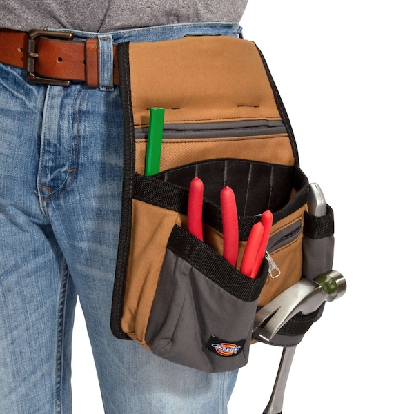 Dickies Framers Pouch, 11 Pocket, Gray/Tan, Heavy Duty, Padded Canvas, 11 Pockets - 57019