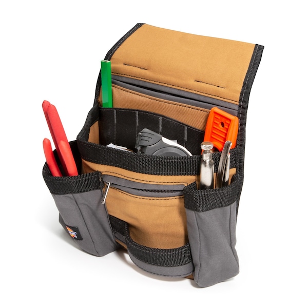 Dickies Framers Pouch, 11 Pocket, Gray/Tan, Heavy Duty, Padded Canvas, 11 Pockets - 57019