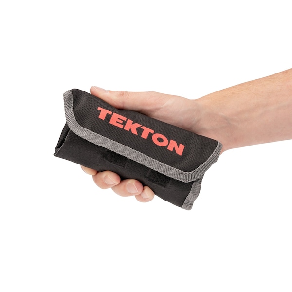 Tekton Roll Up Tool Bag, Stubby Comb. Wrn Pouch, 5/16-3/4", 8 Tool, Black, Woven Polyester Fabric, 8 Pockets - ORG27108