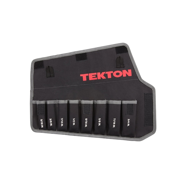 Tekton Roll Up Tool Bag, Stubby Comb. Wrn Pouch, 5/16-3/4", 8 Tool, Black, Woven Polyester Fabric, 8 Pockets - ORG27108